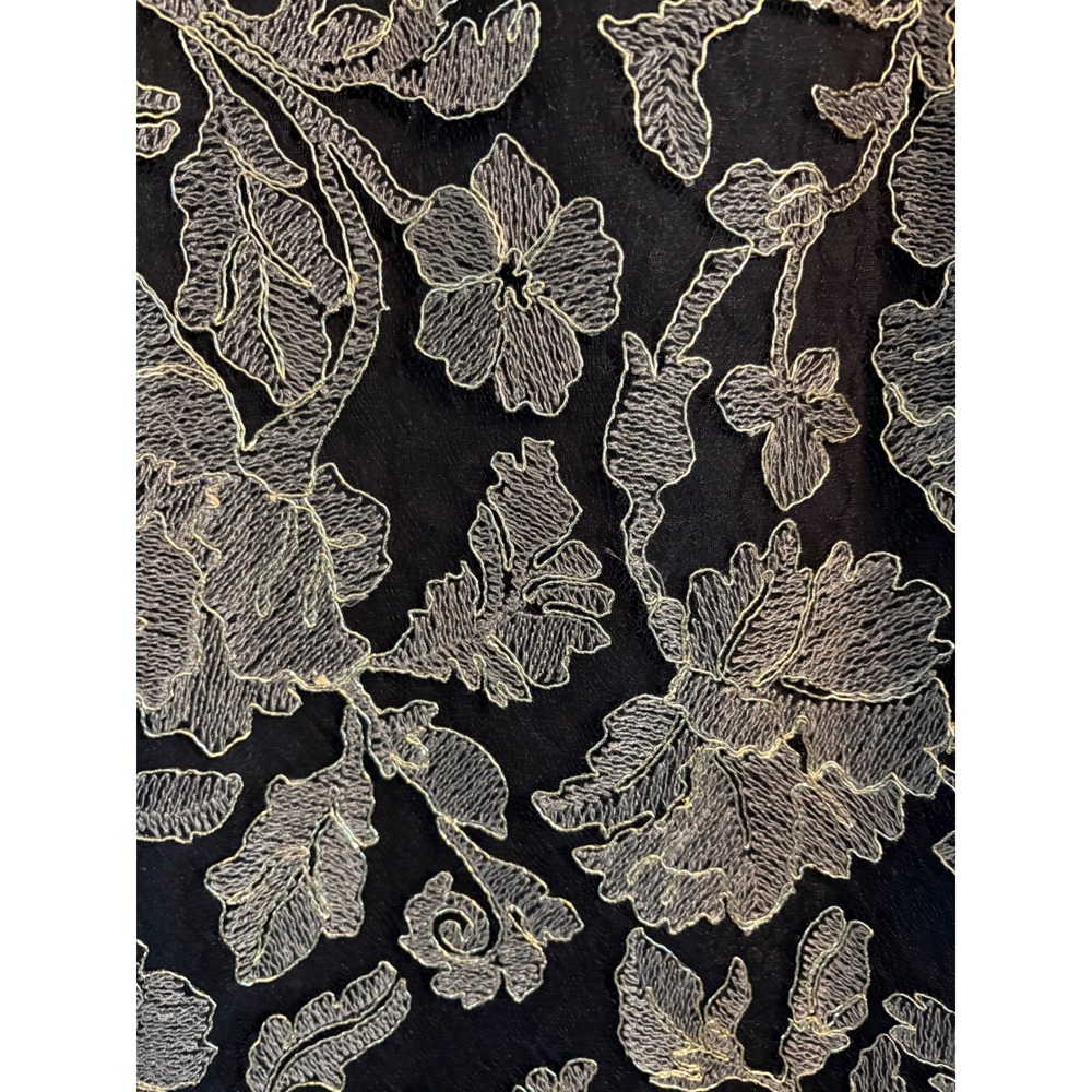 Tadashi Shoji Dress Women 16 Black Gold Embroidered Lace Overlay A-Line - Picture 7 of 12